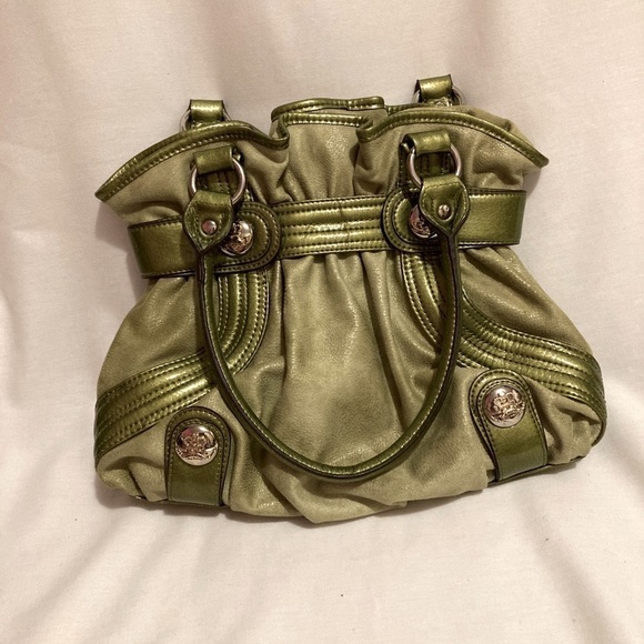 Women’s Purse Kathy Van Zeeland Faux Green Suede/Vegan Patent Leather Accents - Picture 1 of 8